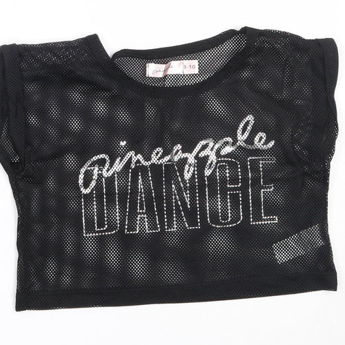 Pineapple Girls Black  Polyester Cropped T-Shirt Size 9-10 Years Round Neck