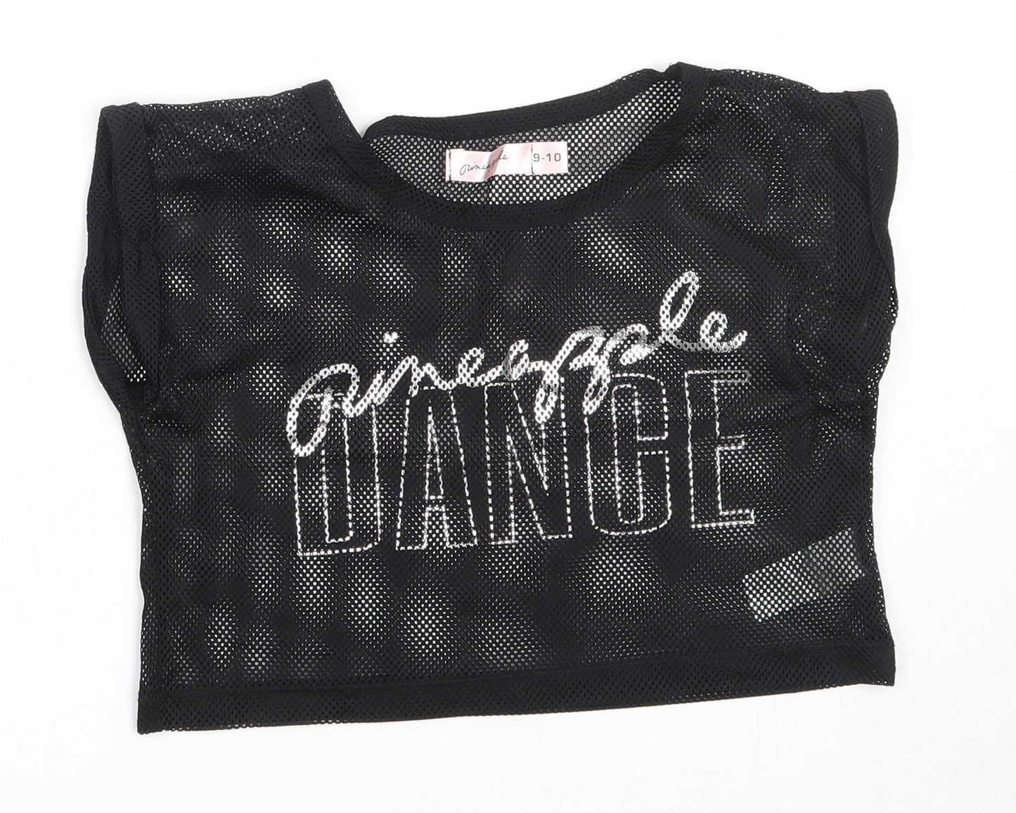 Pineapple Girls Black  Polyester Cropped T-Shirt Size 9-10 Years Round Neck