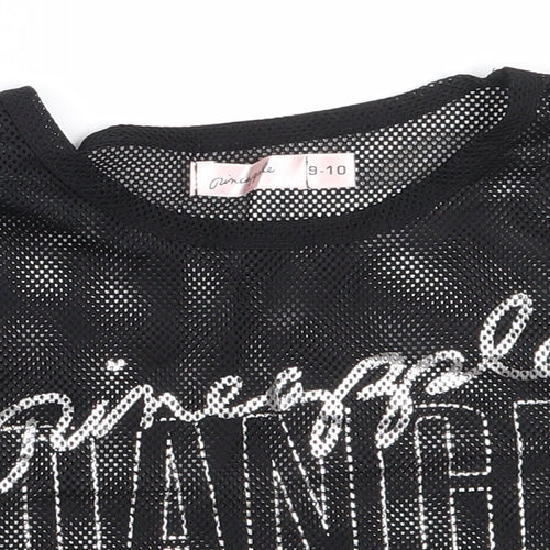 Pineapple Girls Black  Polyester Cropped T-Shirt Size 9-10 Years Round Neck