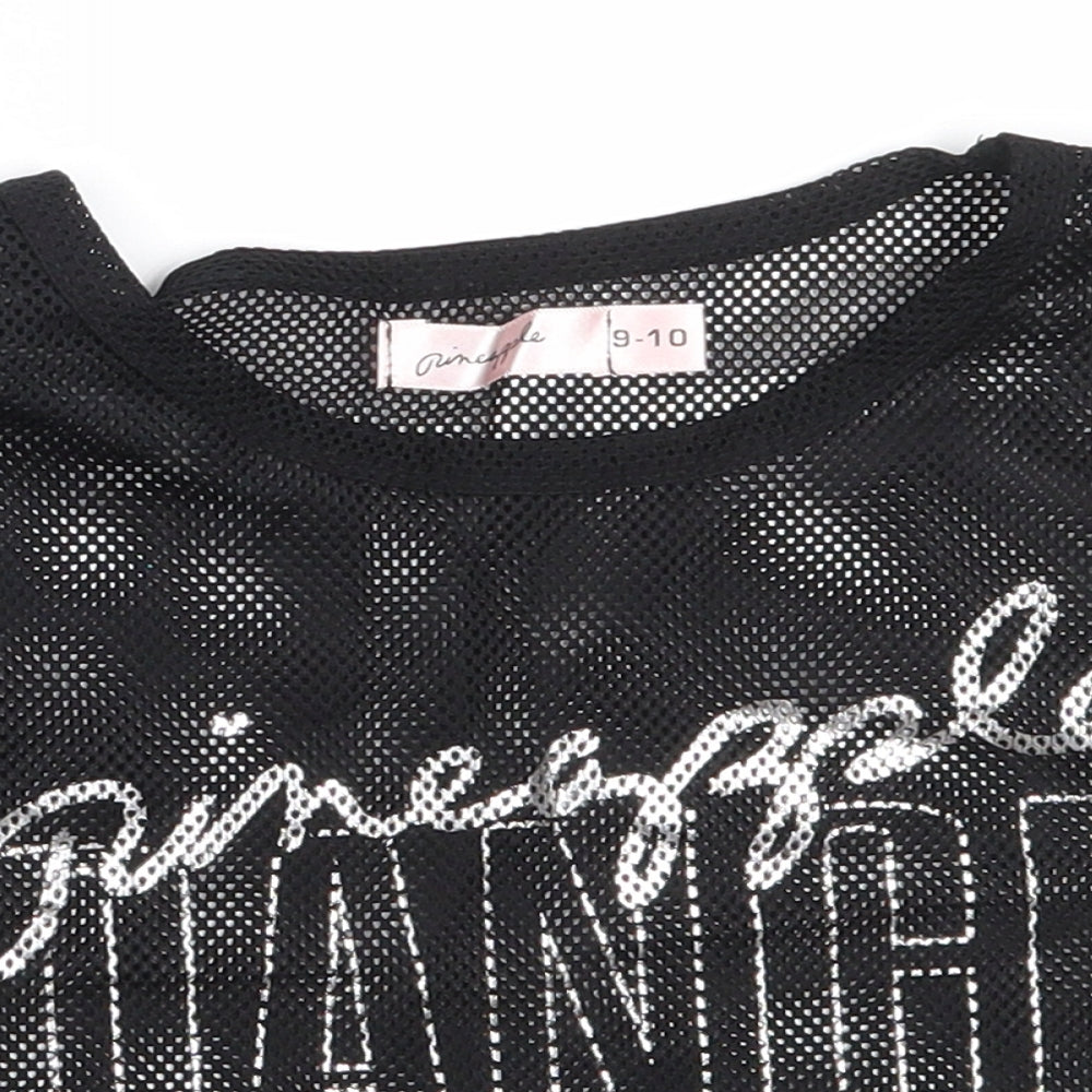 Pineapple Girls Black  Polyester Cropped T-Shirt Size 9-10 Years Round Neck