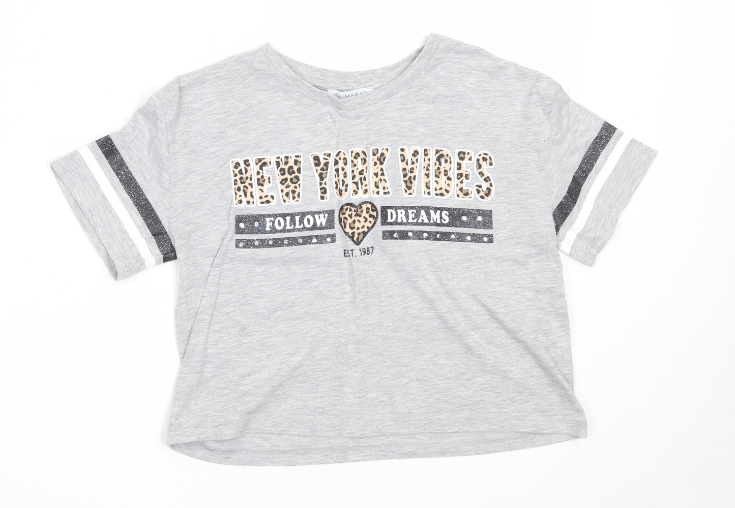 Primark Girls Grey  Cotton Basic T-Shirt Size 10-11 Years Round Neck