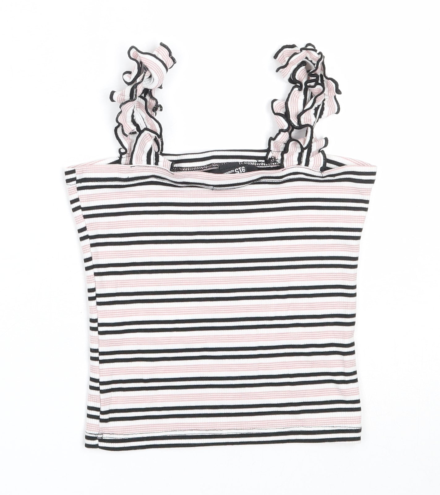 New Look Girls Pink Striped Cotton Basic Tank Size 10-11 Years Square Neck