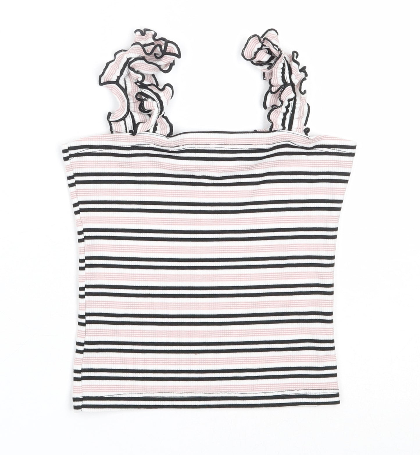 New Look Girls Pink Striped Cotton Basic Tank Size 10-11 Years Square Neck