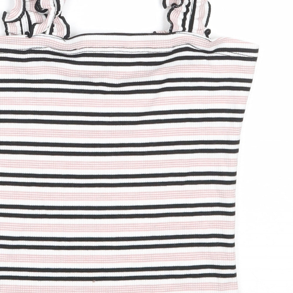 New Look Girls Pink Striped Cotton Basic Tank Size 10-11 Years Square Neck