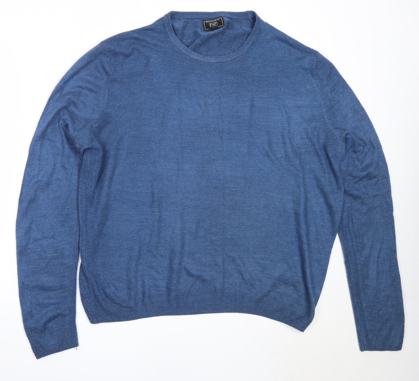 F&F Mens Blue Round Neck  Acrylic Pullover Jumper Size L