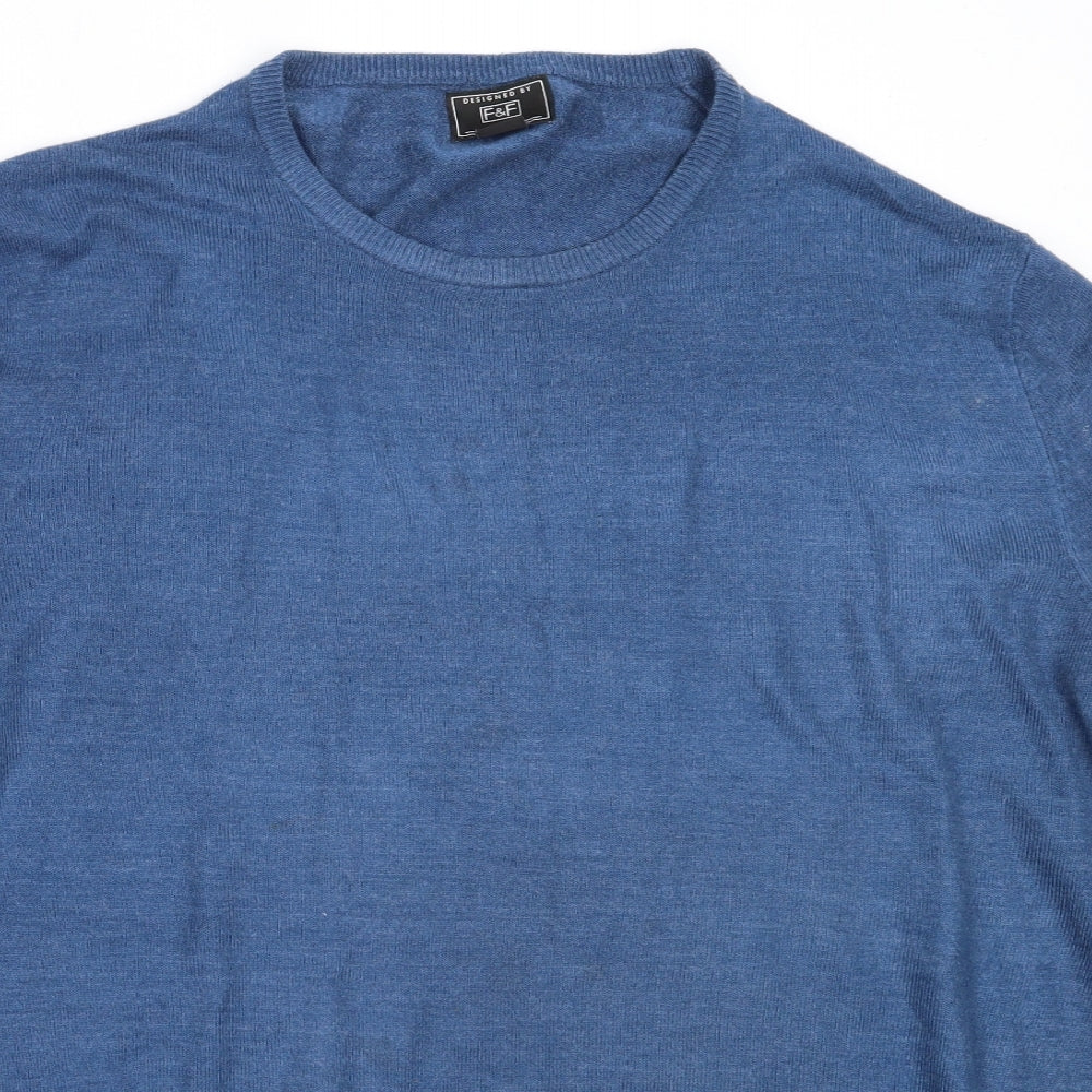 F&F Mens Blue Round Neck  Acrylic Pullover Jumper Size L