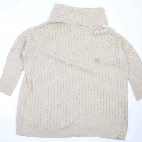 H&M Womens Beige Roll Neck  Acrylic Pullover Jumper Size S