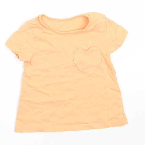 George Girls Orange  Cotton Basic T-Shirt Size 6-9 Months Round Neck
