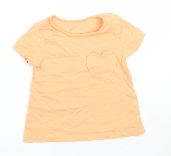 George Girls Orange Cotton Basic T-Shirt Size 6-9 Months Round Neck