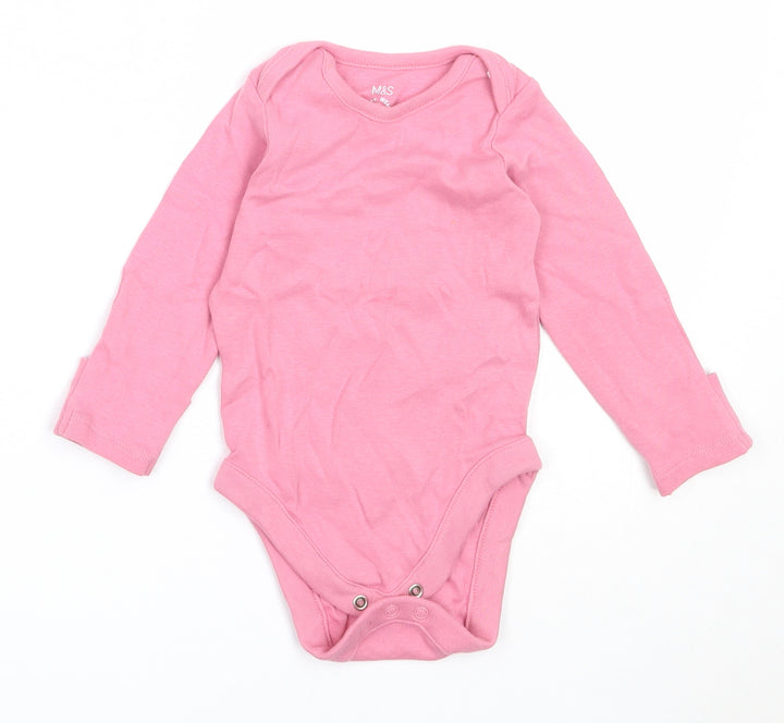 Marks and Spencer Girls Pink Cotton Babygrow One-Piece Size 3-6 Months