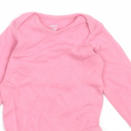 Marks and Spencer Girls Pink  Cotton Babygrow One-Piece Size 3-6 Months