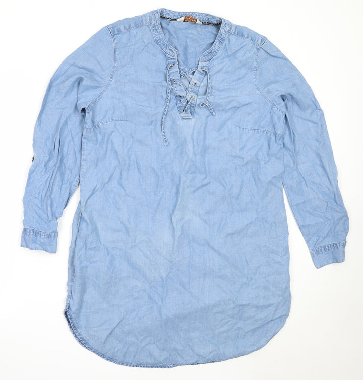 F&F Womens Blue Lyocell Shift Size 14 V-Neck