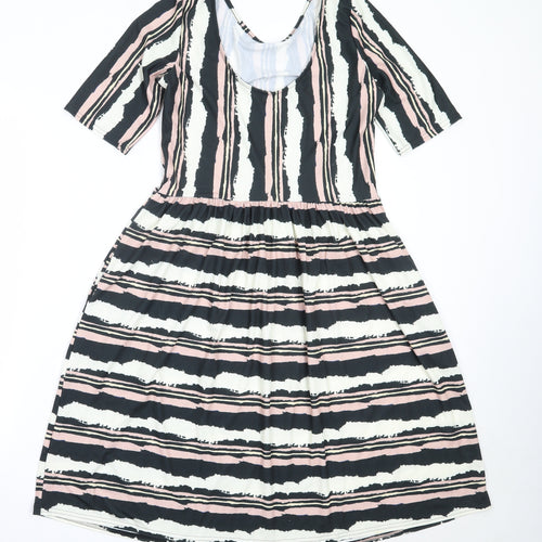 Popsy Womens Ivory Striped Polyester Fit & Flare  Size 10  Round Neck