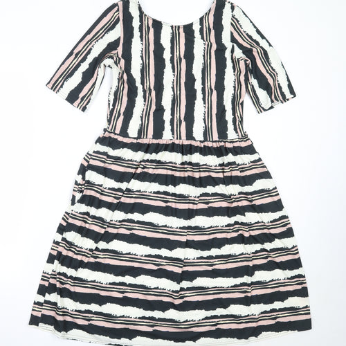 Popsy Womens Ivory Striped Polyester Fit & Flare  Size 10  Round Neck