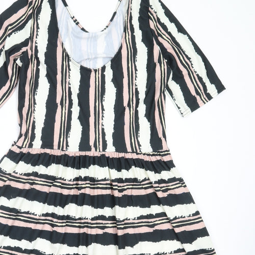 Popsy Womens Ivory Striped Polyester Fit & Flare  Size 10  Round Neck