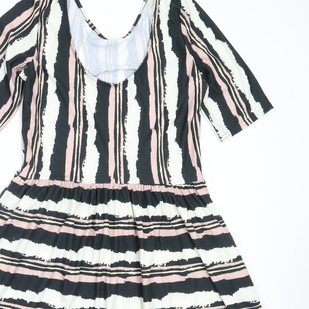 Popsy Womens Ivory Striped Polyester Fit & Flare  Size 10  Round Neck