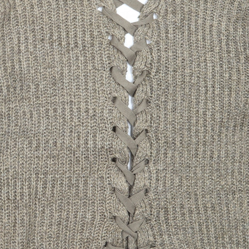 PRETTYLITTLETHING Womens Brown Round Neck  Acrylic Cardigan Jumper Size 10