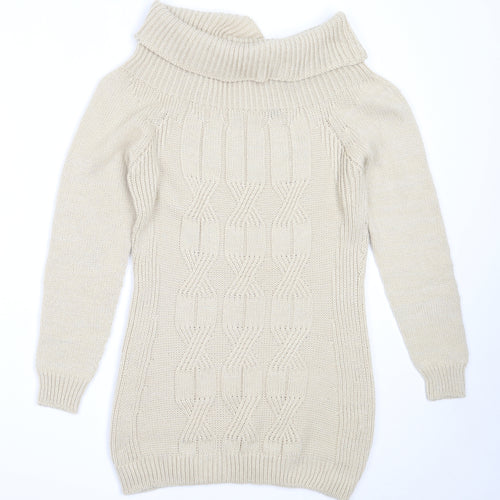 Preworn Womens Beige Roll Neck  Acrylic Pullover Jumper Size S