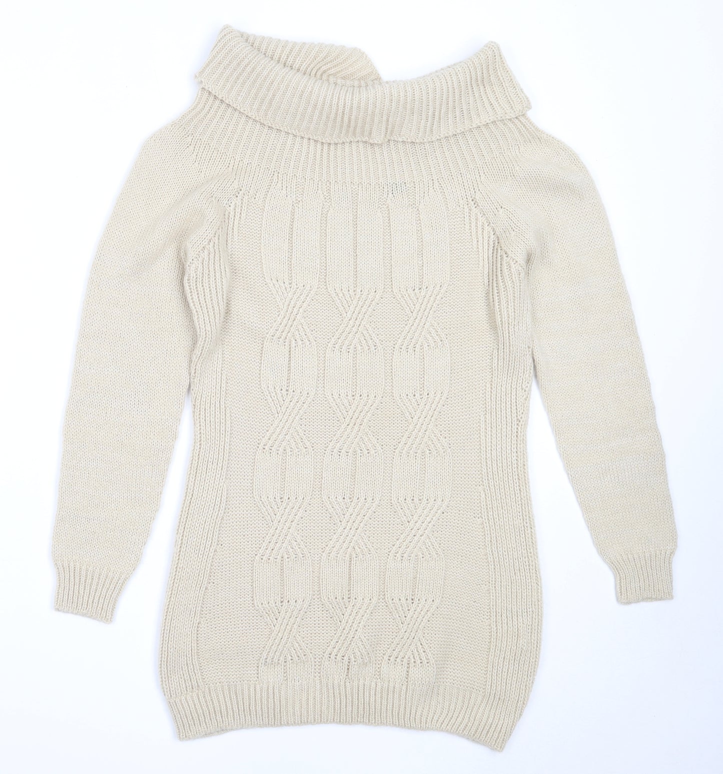 Preworn Womens Beige Roll Neck  Acrylic Pullover Jumper Size S