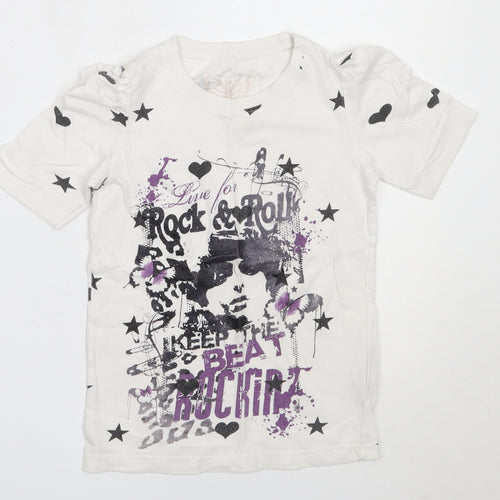 Young Dimension Girls White  Cotton Basic T-Shirt Size 7-8 Years Round Neck
