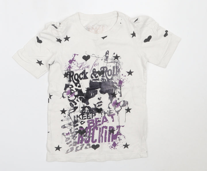 Young Dimension Girls White Cotton Basic T-Shirt Size 7-8 Years Round Neck