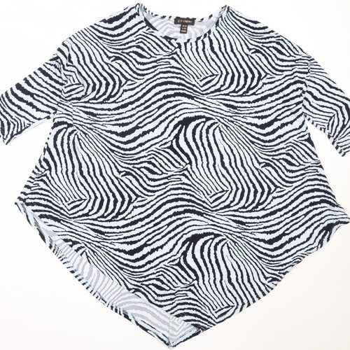 QED London Womens Blue Animal Print Polyester Basic T-Shirt Size S Round Neck