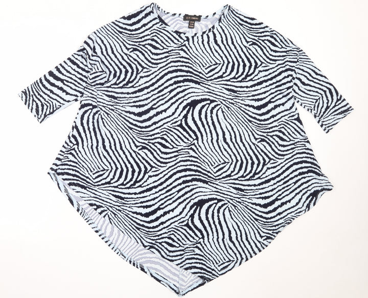 QED London Womens Blue Animal Print Polyester Basic T-Shirt Size S Round Neck