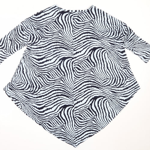 QED London Womens Blue Animal Print Polyester Basic T-Shirt Size S Round Neck