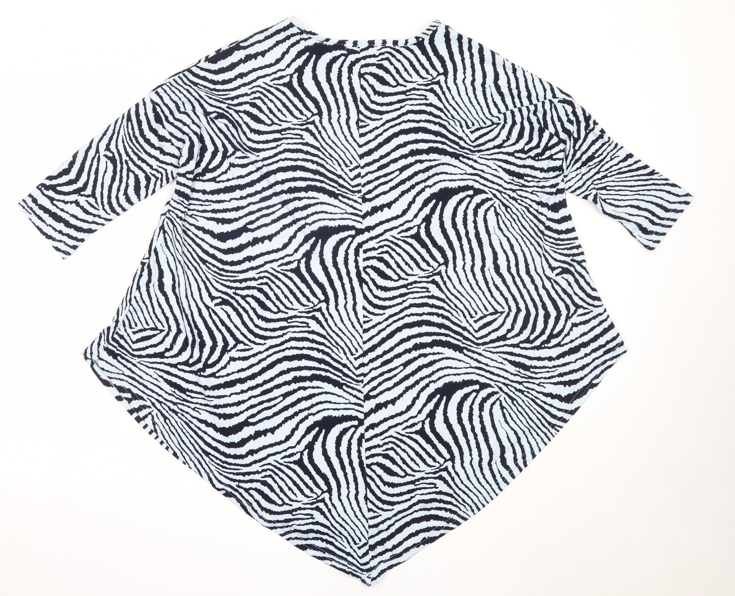 QED London Womens Blue Animal Print Polyester Basic T-Shirt Size S Round Neck