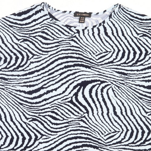 QED London Womens Blue Animal Print Polyester Basic T-Shirt Size S Round Neck