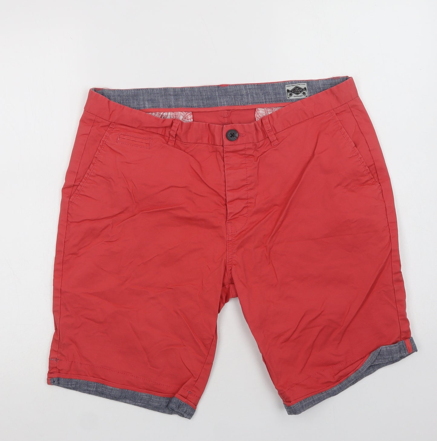 Primark Mens Red  Cotton Chino Shorts Size 36 L10 in Regular Button