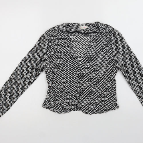 A'Gaci Womens Black Geometric  Jacket Blazer Size S