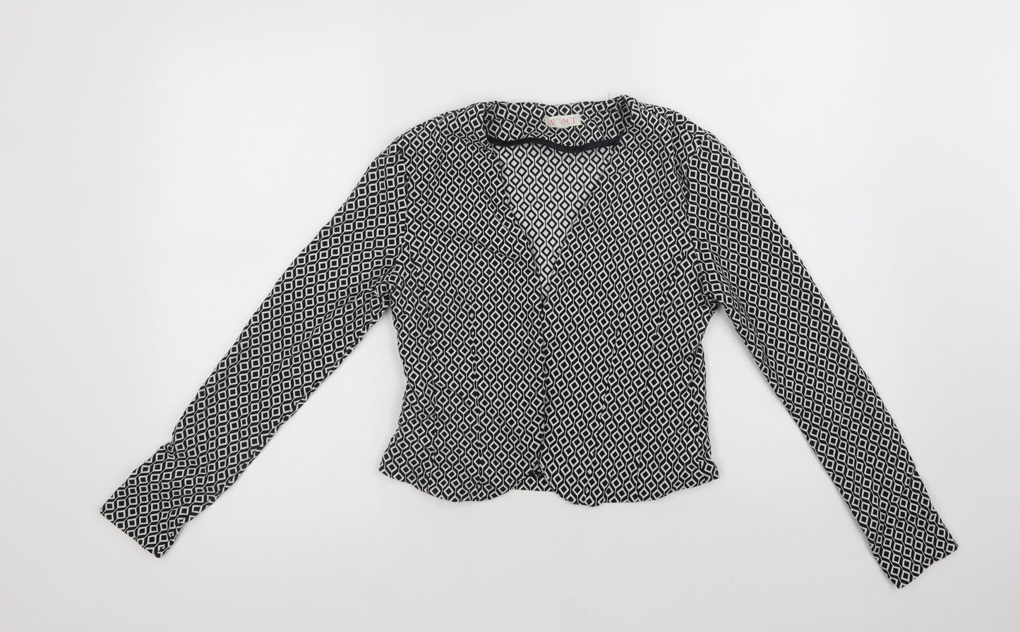 A'Gaci Womens Black Geometric  Jacket Blazer Size S