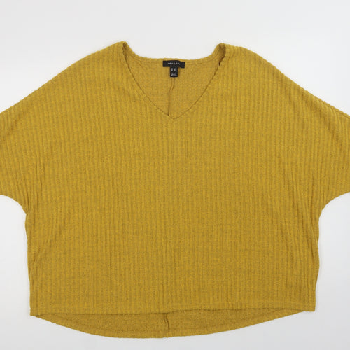 New Look Womens Yellow V-Neck  Polyester Pullover Jumper Size M