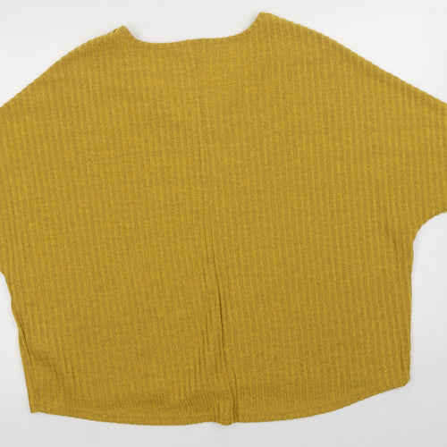 New Look Womens Yellow V-Neck  Polyester Pullover Jumper Size M