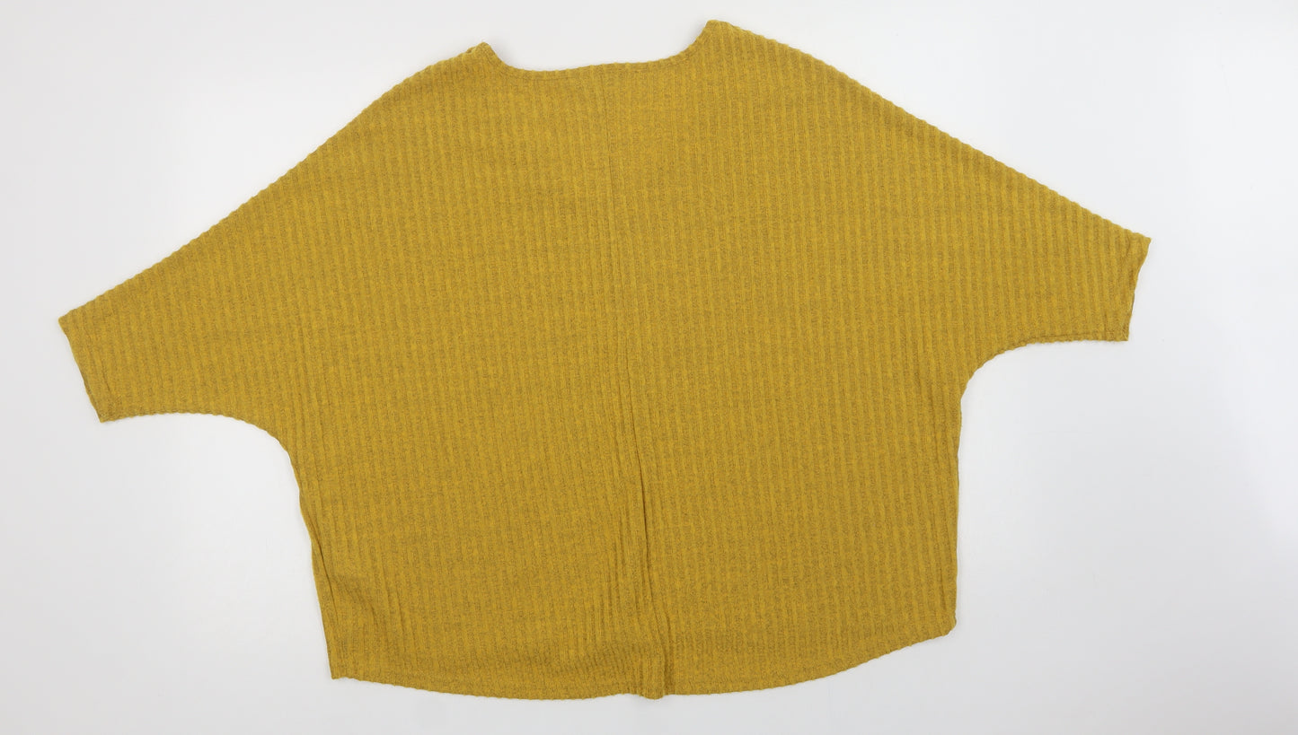 New Look Womens Yellow V-Neck  Polyester Pullover Jumper Size M