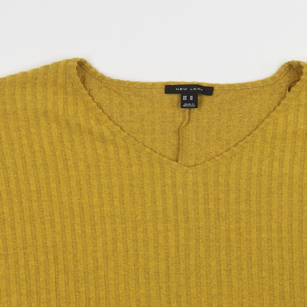 New Look Womens Yellow V-Neck  Polyester Pullover Jumper Size M