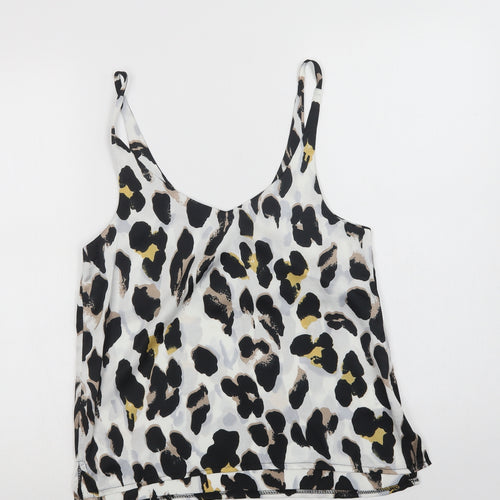 Loveown Womens White Animal Print Polyester Camisole Blouse Size 8 V-Neck