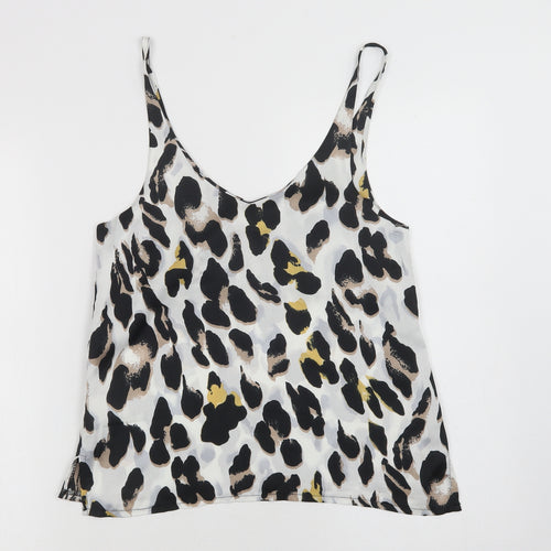 Loveown Womens White Animal Print Polyester Camisole Blouse Size 8 V-Neck