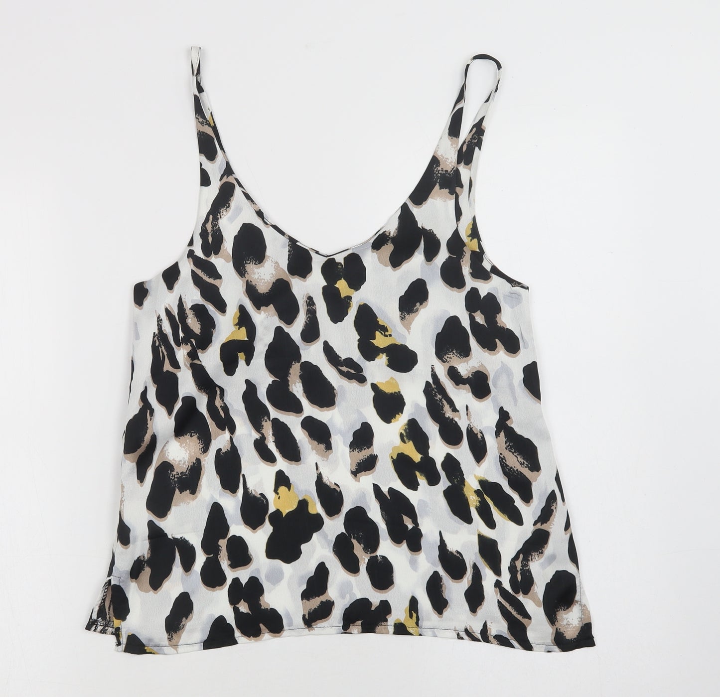 Loveown Womens White Animal Print Polyester Camisole Blouse Size 8 V-Neck