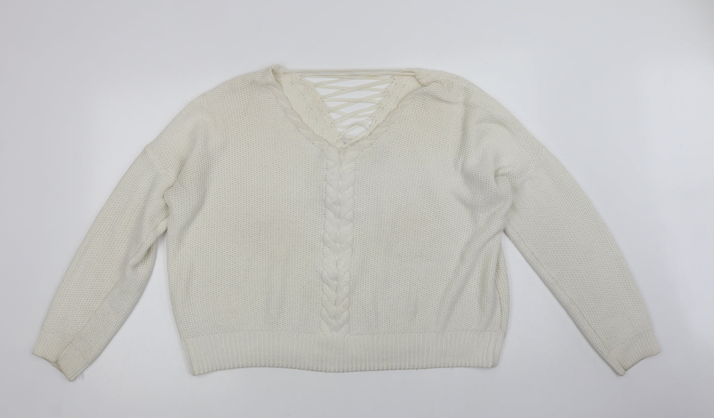Miss Selfridge Womens White V-Neck   Pullover Jumper Size 16