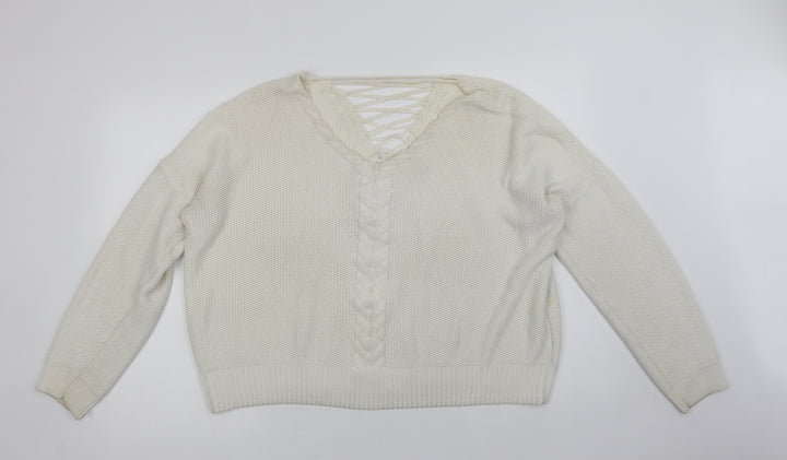 Miss Selfridge Womens White V-Neck Pullover Jumper Size 16