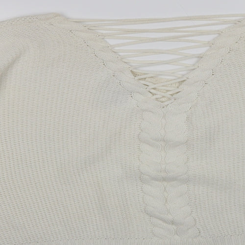 Miss Selfridge Womens White V-Neck   Pullover Jumper Size 16
