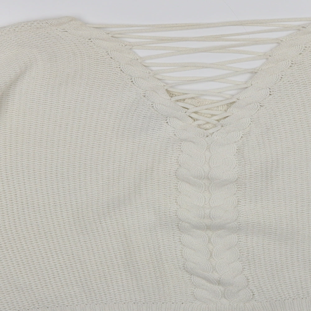 Miss Selfridge Womens White V-Neck   Pullover Jumper Size 16