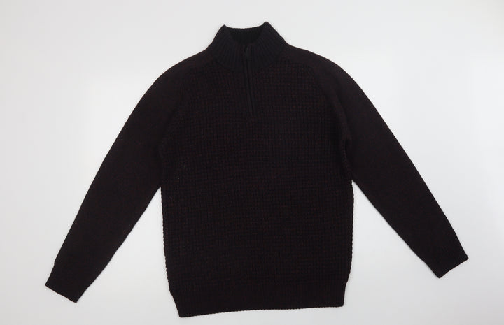 Burton Mens Purple Collared  Acrylic Henley Jumper Size M
