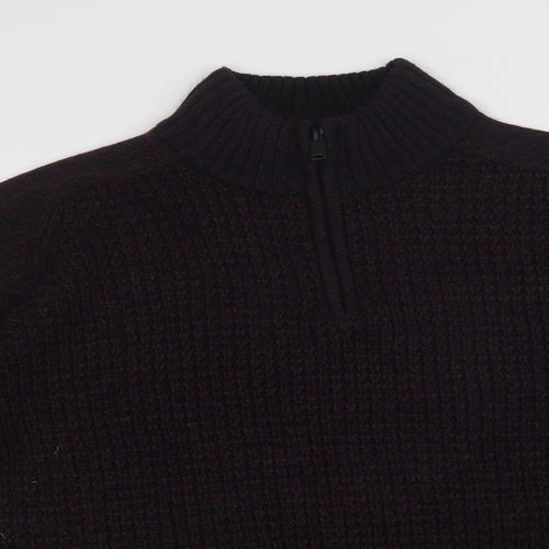 Burton Mens Purple Collared  Acrylic Henley Jumper Size M