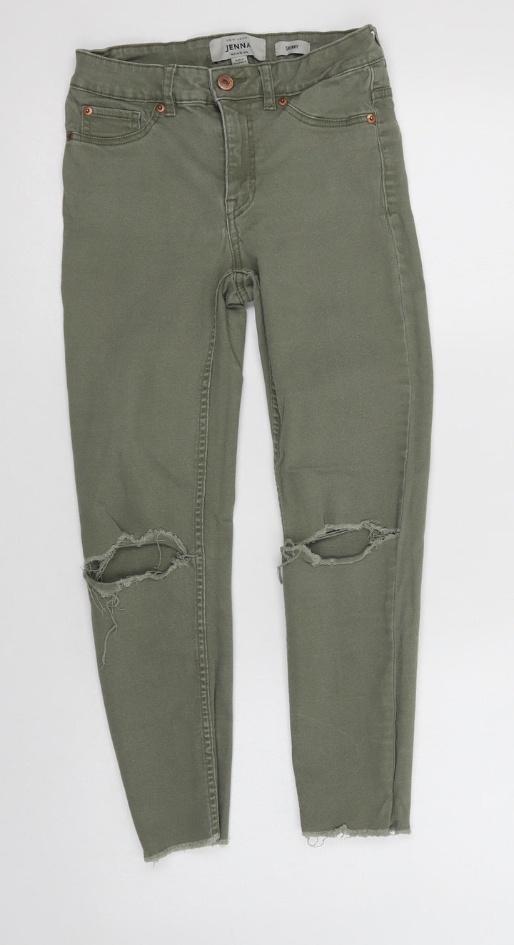 New Look Womens Green Cotton Cropped Jeans Size 8 L25 in Regular Button