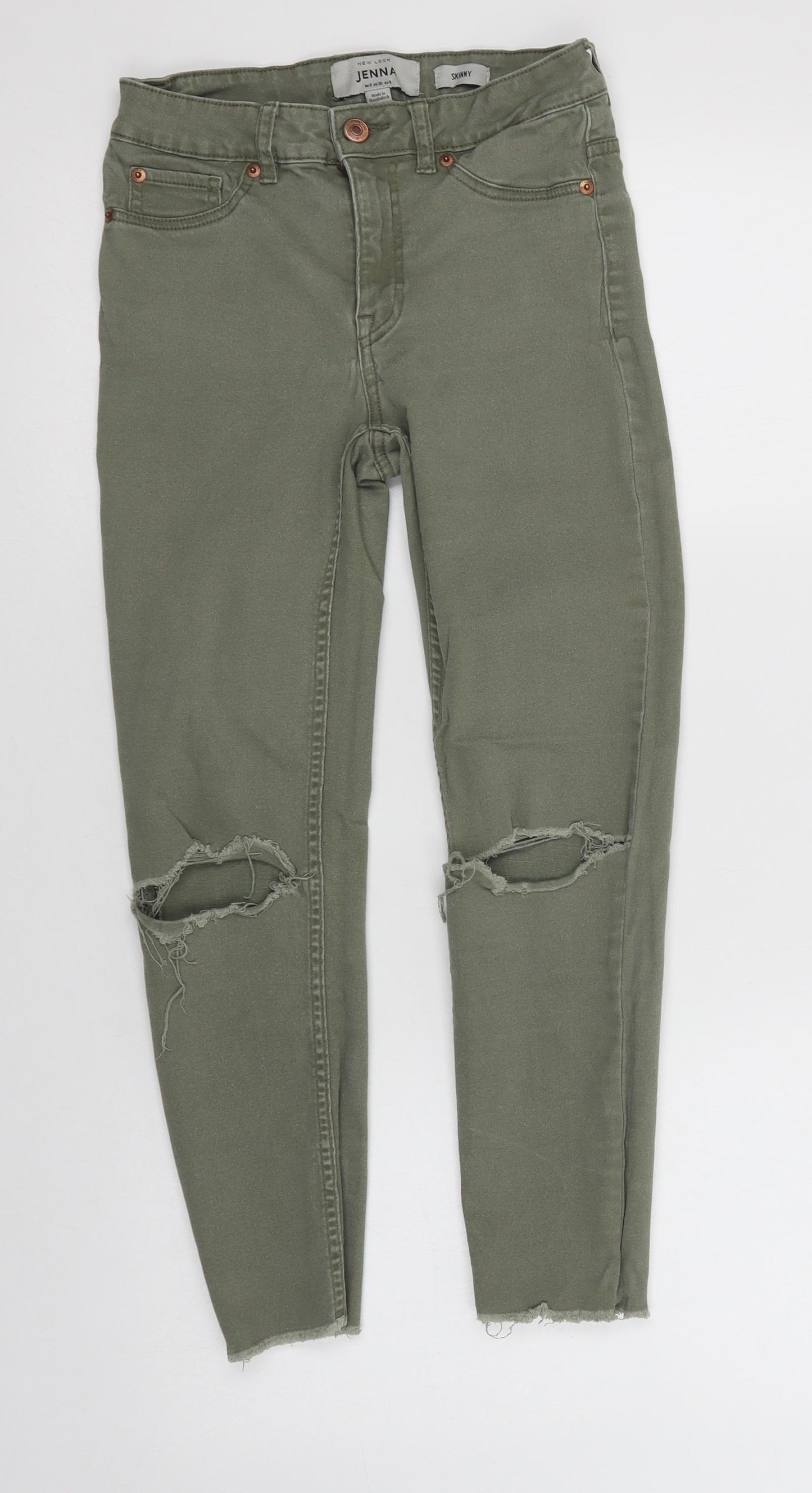 New Look Womens Green  Cotton Cropped Jeans Size 8 L25 in Regular Button