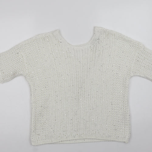 NEXT Womens White V-Neck  Acrylic Pullover Jumper Size M