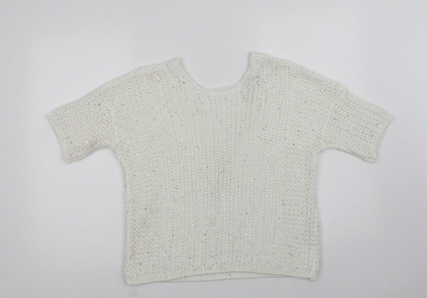 NEXT Womens White V-Neck  Acrylic Pullover Jumper Size M